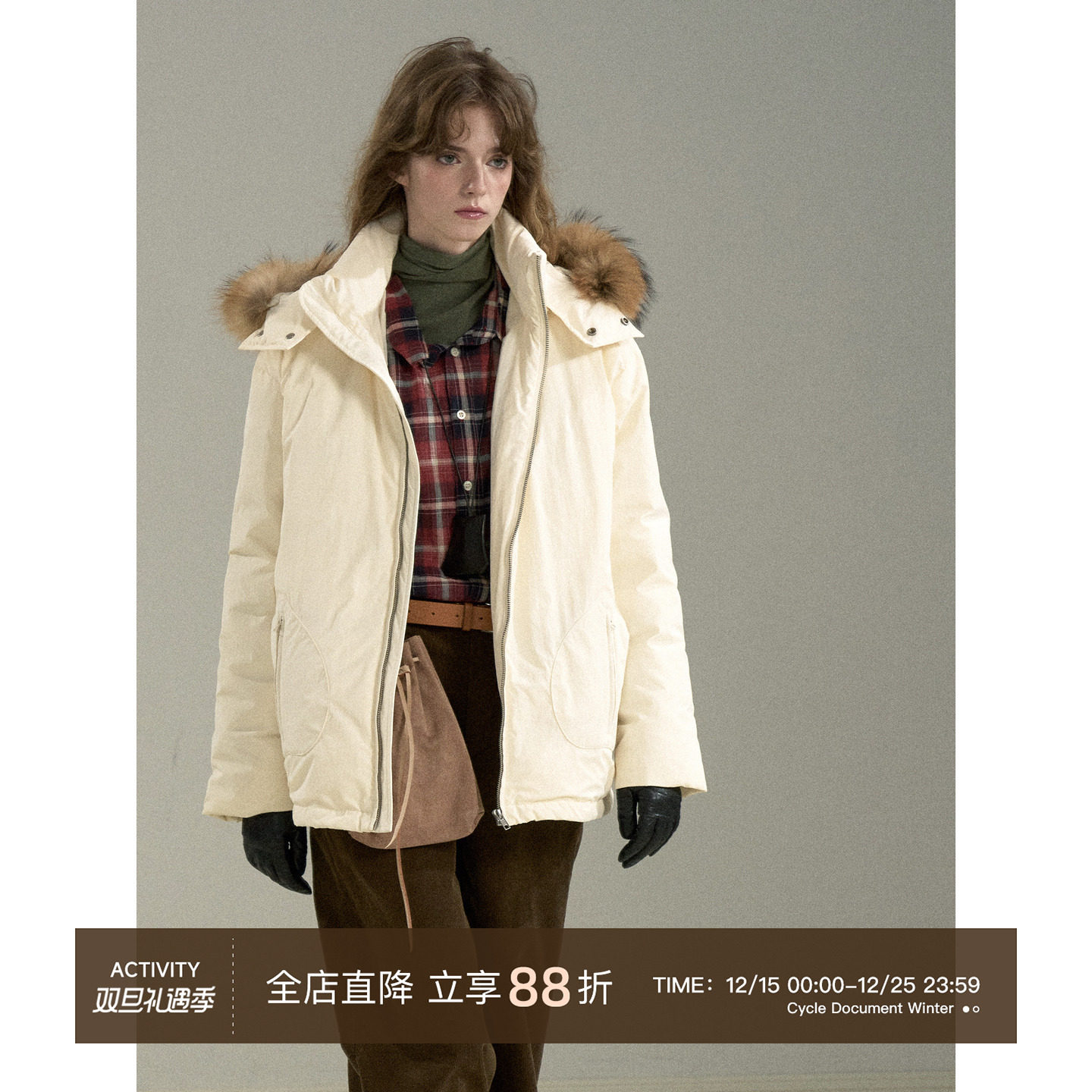 CycleDocument貉子毛领羽绒服