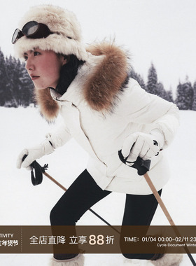 Cycle Document  90白鹅绒修身加厚貉子大毛领短款羽绒服外套女冬