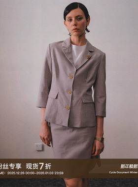 Cycle Document复古通勤灰色七分袖西装外套女修身气质休闲小西服