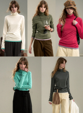 Cycle Document【天鹅颈】高领撞色修身打底衫女直角肩套头针织衫