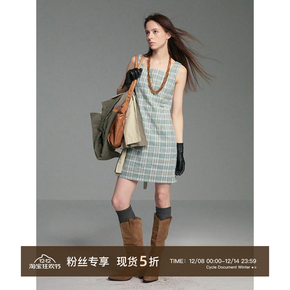 CycleDocument格纹吊带连衣裙