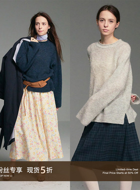 Cycle Document 马海毛羊毛混纺/宽松慵懒感圆领卷边针织毛衣女