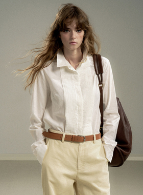 Cycle Document 法式复古风琴褶简约翻领长袖衬衫女基础正肩衬衣