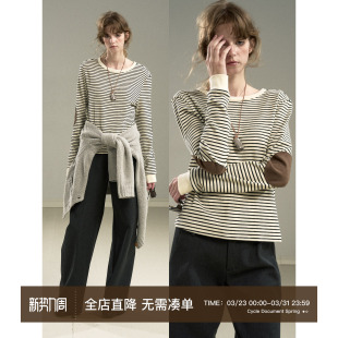 T恤女内搭补丁打底衫 Cycle 正肩百搭黑白条纹长袖 经典 Document