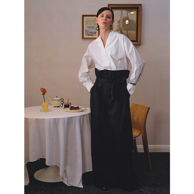 cycle document 法式白色古巴领长袖衬衫女通勤气质廓形休闲衬衣