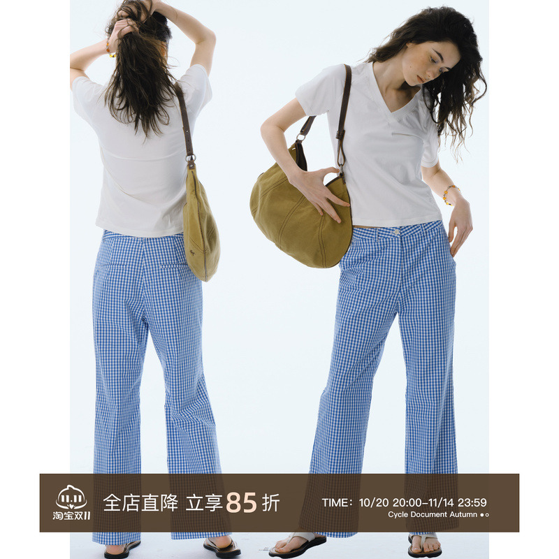 CycleDocument格纹微喇休闲裤