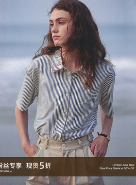 Cycle Document  天丝棉蓝色条纹短袖衬衫女气质通勤垂感休闲衬衣