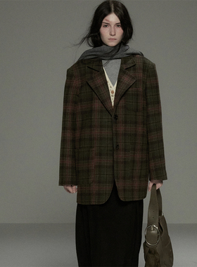 Cycle Document 循环档案 复古墨绿色高级感格纹羊毛呢西装外套女