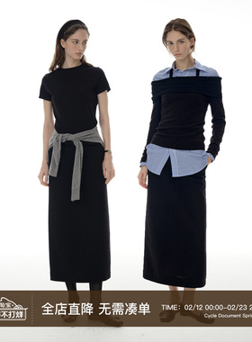 Cycle Document 黑色高腰直筒垂感西装裙女通勤风气质开叉半身裙