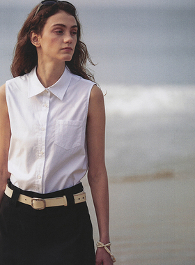 Cycle Document天丝棉白色无袖背心衬衫女通勤简约设计感显瘦上衣