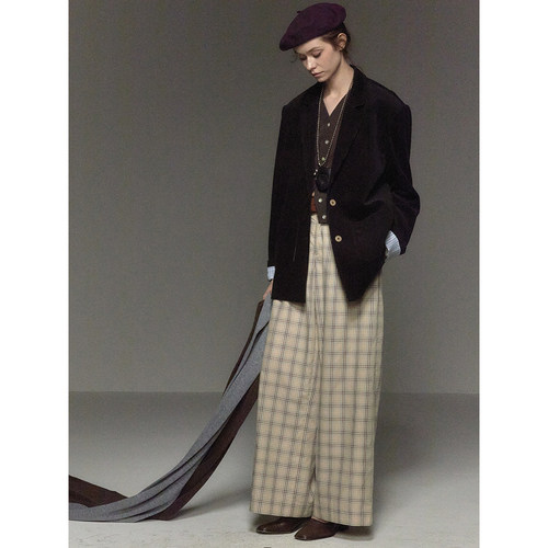 CycleDocument宽松格纹阔腿裤