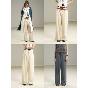 裤 Cycle 中腰垂感宽松直筒休闲西装 双腰袢烟管裤 女 Document