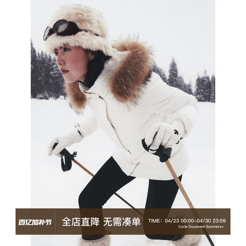 Cycle Document  90白鹅绒修身加厚貉子大毛领短款羽绒服外套女冬