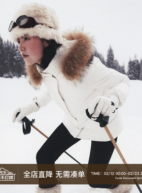 Cycle Document  90白鹅绒修身加厚貉子大毛领短款羽绒服外套女冬