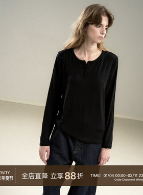 CycleDocument 莱赛尔/美利奴羊毛半开领针织衫上衣女修身打底衫