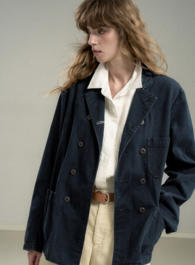 Cycle Document 复古风宽松弛多口袋牛仔外套女双排扣西装上衣