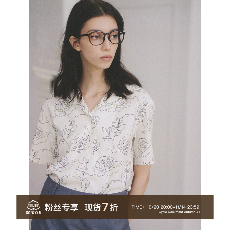 循环档案亚麻印花短袖衬衫