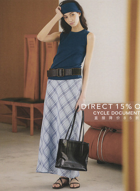 CycleDocument 纯天然亚麻纤维 格纹斜裁中长款半身裙女