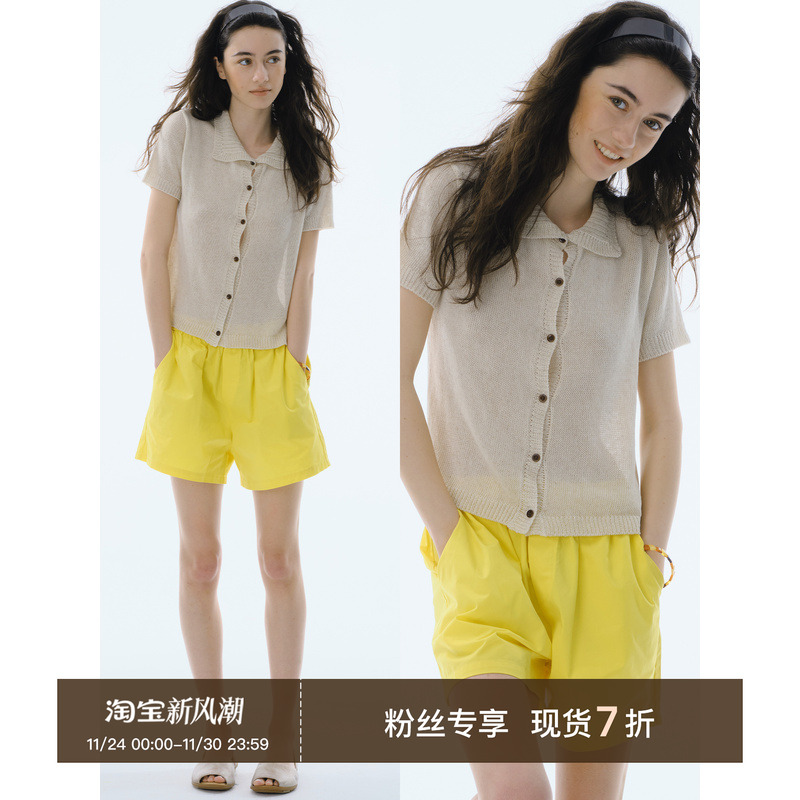 CycleDocument翻领短袖针织开衫