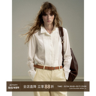 Cycle Document 法式复古风琴褶简约翻领长袖衬衫女基础正肩衬衣