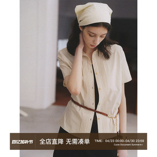 CycleDocument 60支高密长绒棉  正肩小版型显瘦风琴褶短袖衬衫女