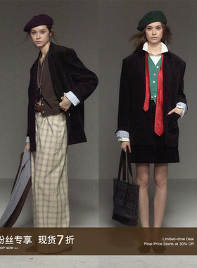 CycleDocument 经典平驳领复古高级感宽肩大廓形休闲灯芯绒西装女