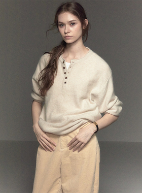 CycleDocument  100%羊毛/半开领5扣设计/早秋亨利领针织衫毛衣女