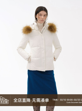 Cycle Document【90白鹅绒】貉子大毛领修身显瘦白色羽绒服外套女