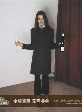 Cycle Document灰绿色质感显瘦羊毛大衣女通勤OL风中长款毛呢外套