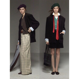 女 平驳领复古高级感宽肩大廓形休闲灯芯绒西装 CycleDocument 经典