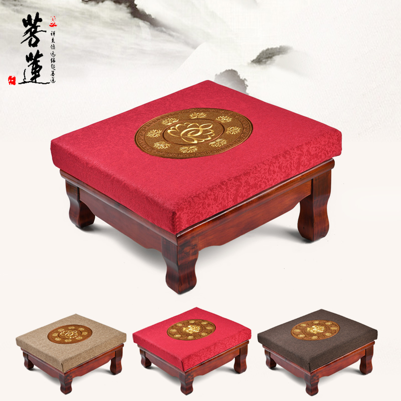 菩莲拜椅松木原木实木跪拜家用雕刻磕头绣八卦拜垫寺院用道观拜凳