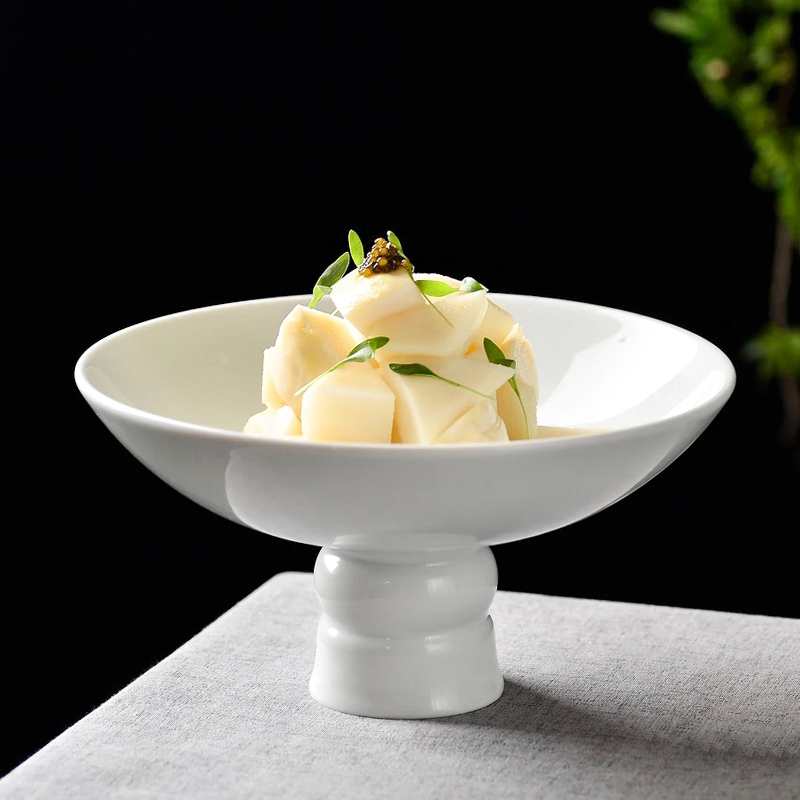 新款中式纯白陶瓷8英寸高脚斗碗饭店凉菜明档菜创意盘子餐