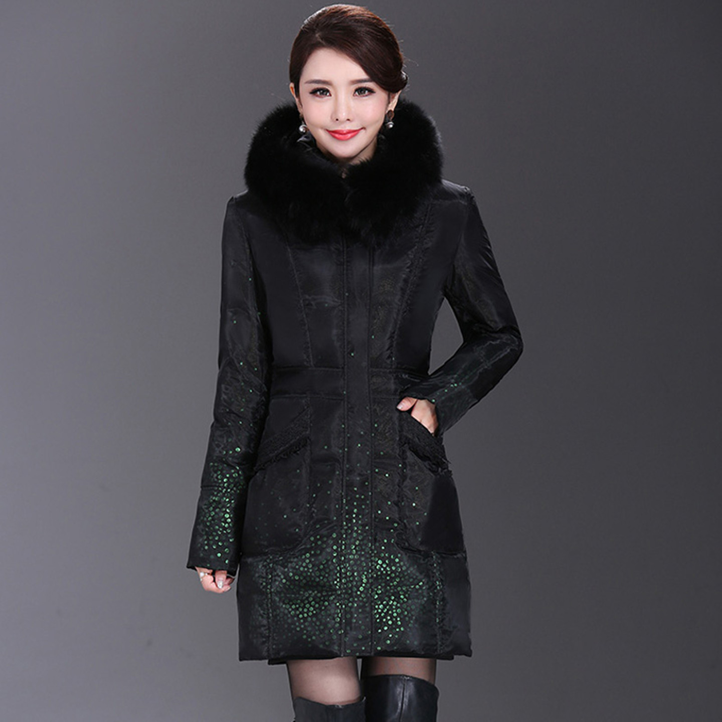 中长款羽绒服大码加厚冬装毛领