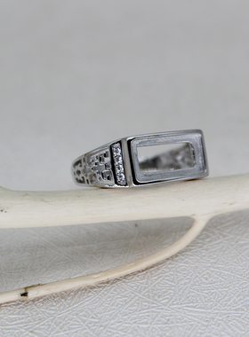 纯银方形戒指空托