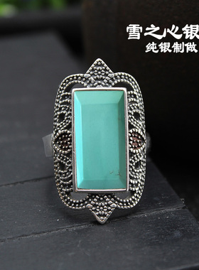925纯银复古戒托女士长方形10*19.5戒指空托民族风个性夸张戒指托