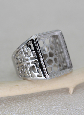 纯银方形戒指空托