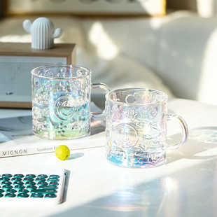 迪士尼水杯草莓熊炫彩浮雕马克杯玻璃杯精致