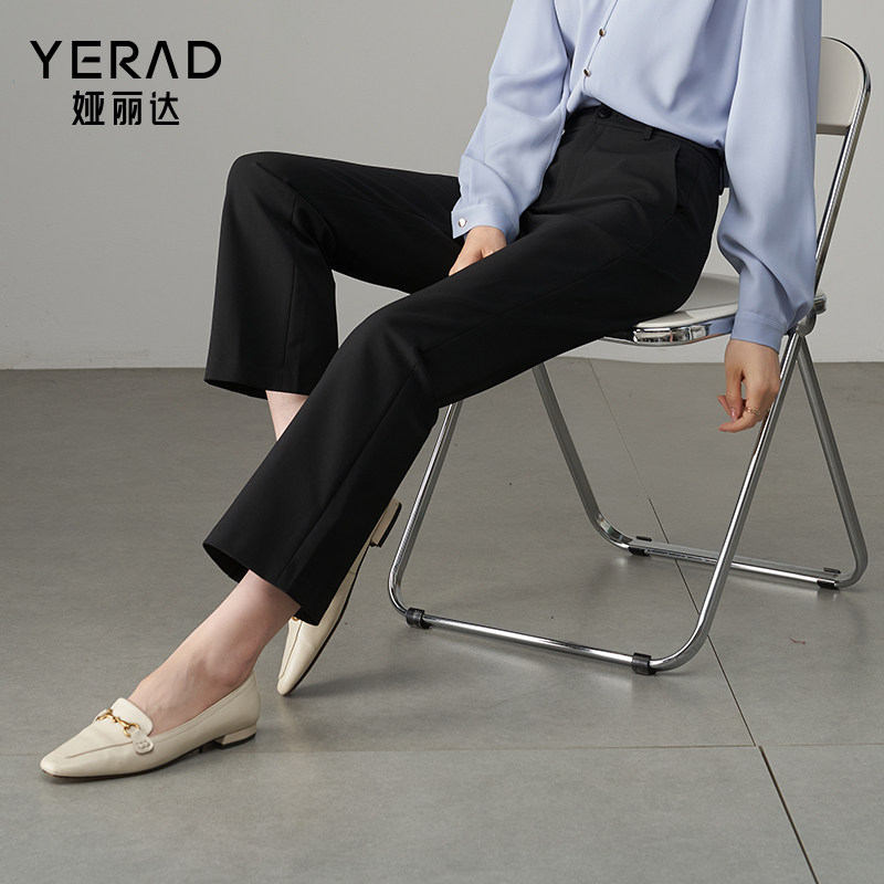 娅丽达索小个子黑色西装裤女九分喇叭裤女2024秋季新款时尚微喇裤