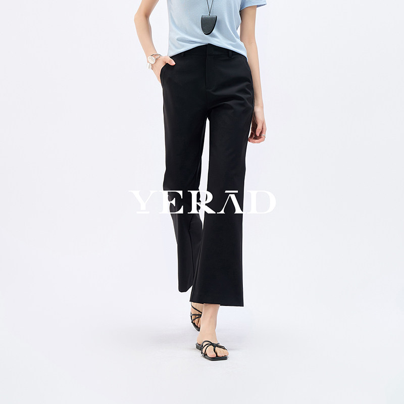 娅丽达修身喇叭裤女2025秋冬新款西裤小个子弹力黑色加绒微喇裤子