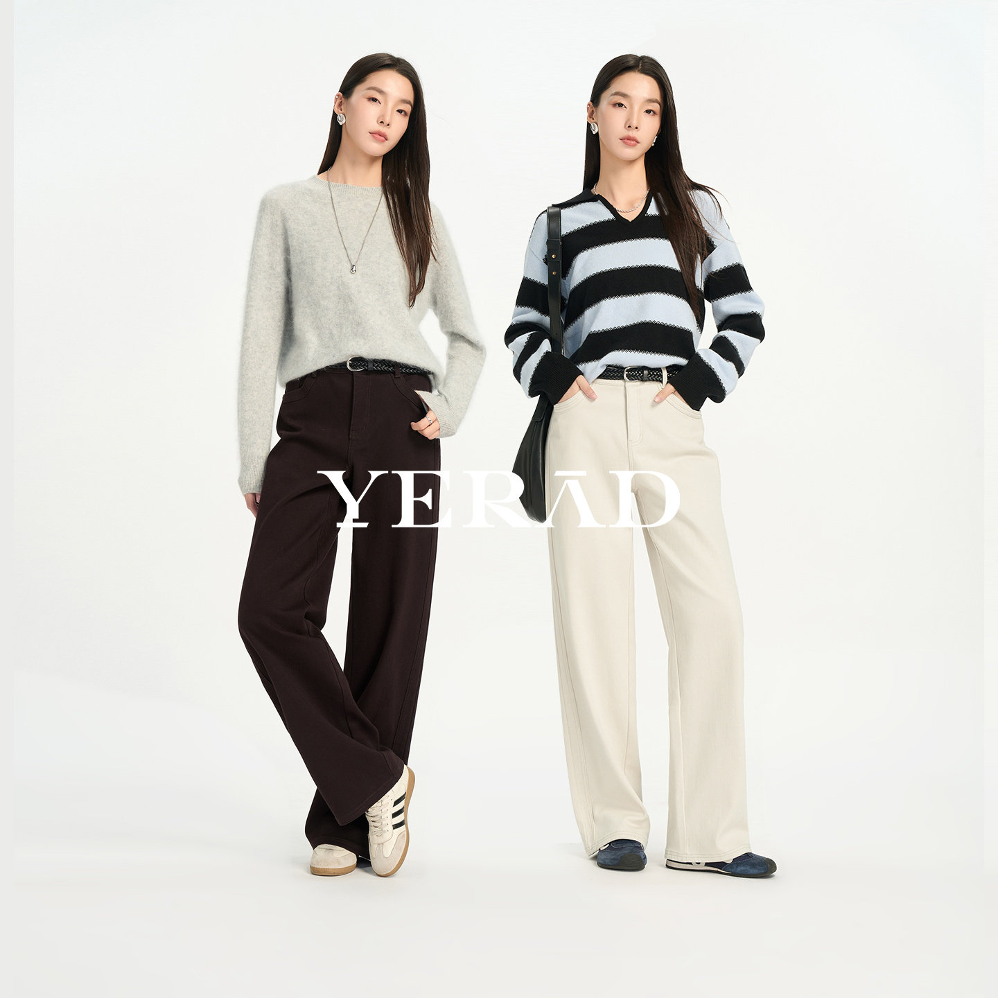 娅丽达阔腿牛仔裤女冬新款2026宽松显瘦裤子女士直筒裤通勤白裤子