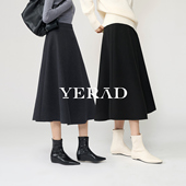 娅丽达优雅赫本风仿毛呢黑色半身裙女2025秋冬新款 裙子气质中长裙