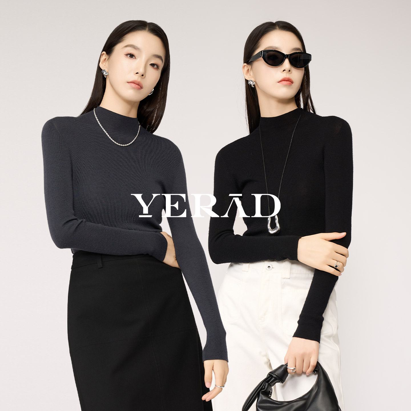 娅丽达无缝一体半打底针织衫女