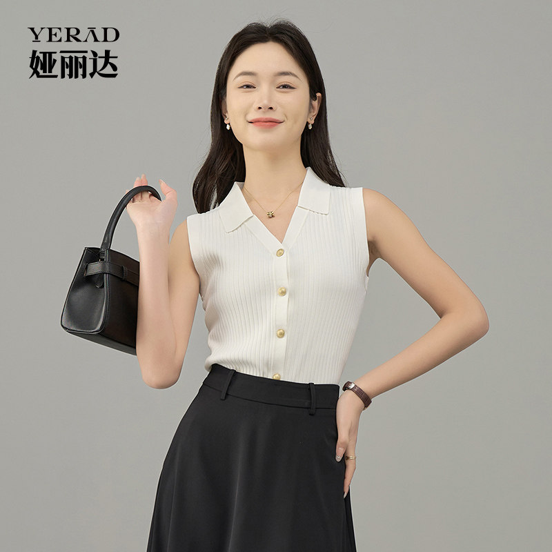 娅丽达休闲宽松v领针织马甲女2025春夏新款开衫弹力短款背心上衣