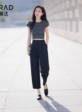 娅丽达速干西裤哈伦裤女夏季裤子新款西装裤通勤休闲裤黑色镰刀裤