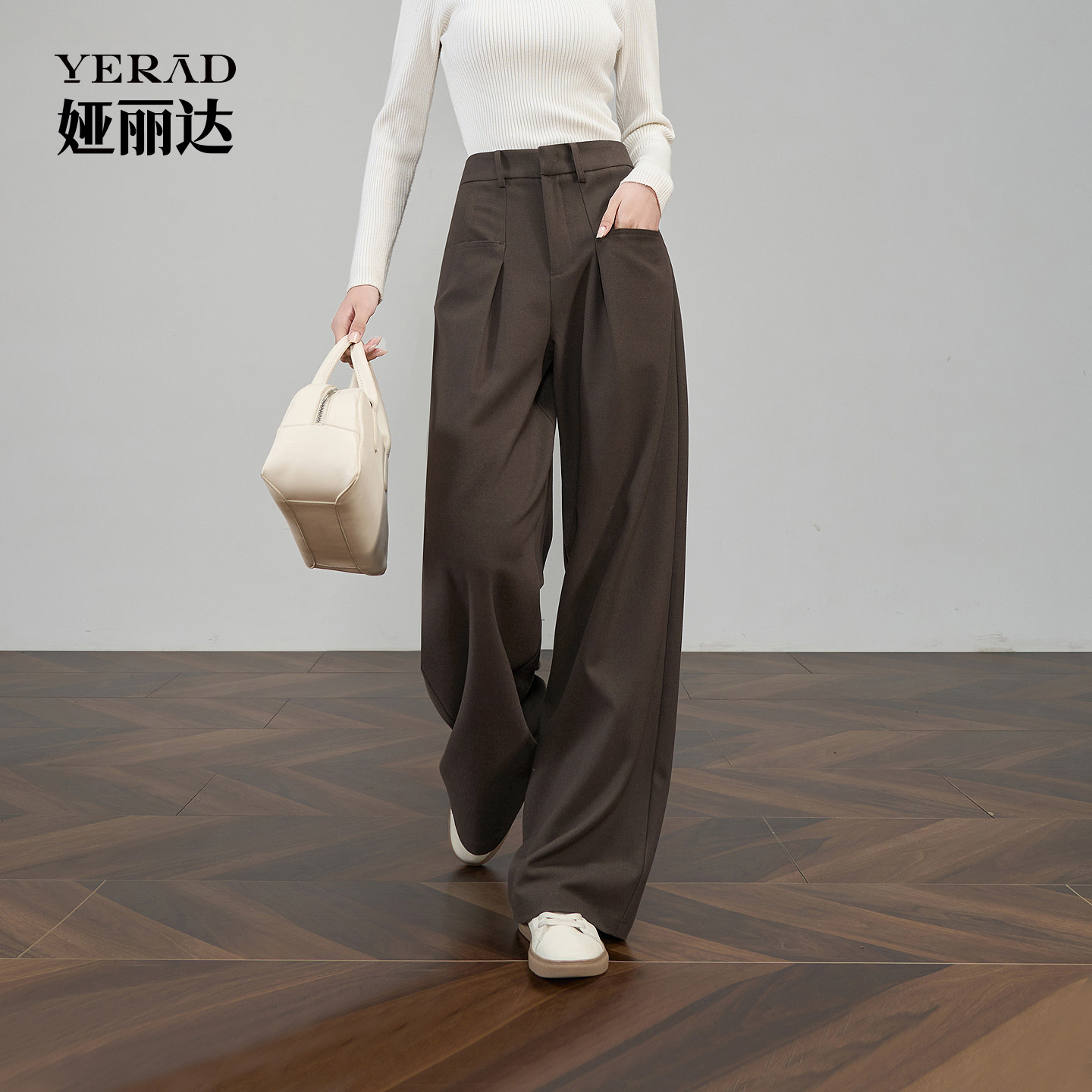 娅丽达垂感阔腿裤女2025秋新款宽松显瘦直筒裤子女士休闲西装裤子
