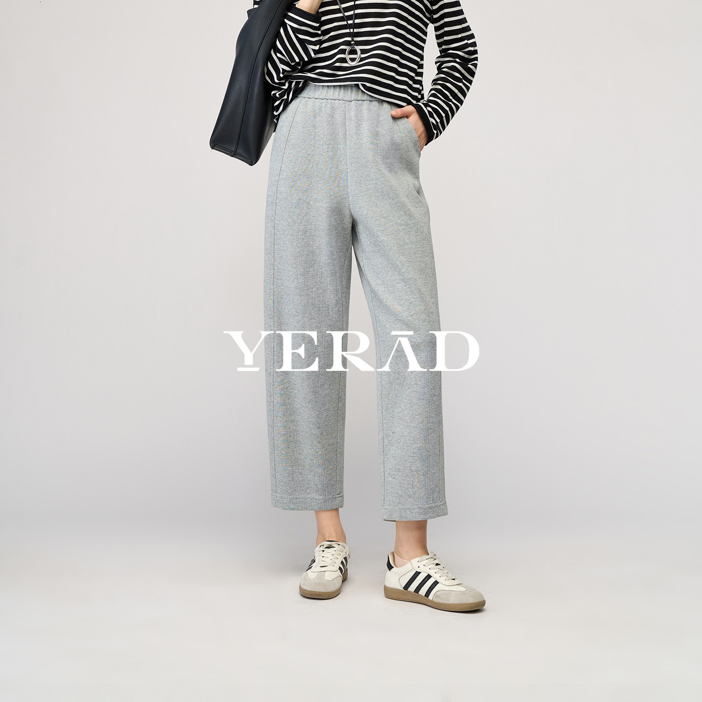 娅丽达灰色运动裤女小个子休闲女裤2026春新款卫裤九分高腰直筒裤