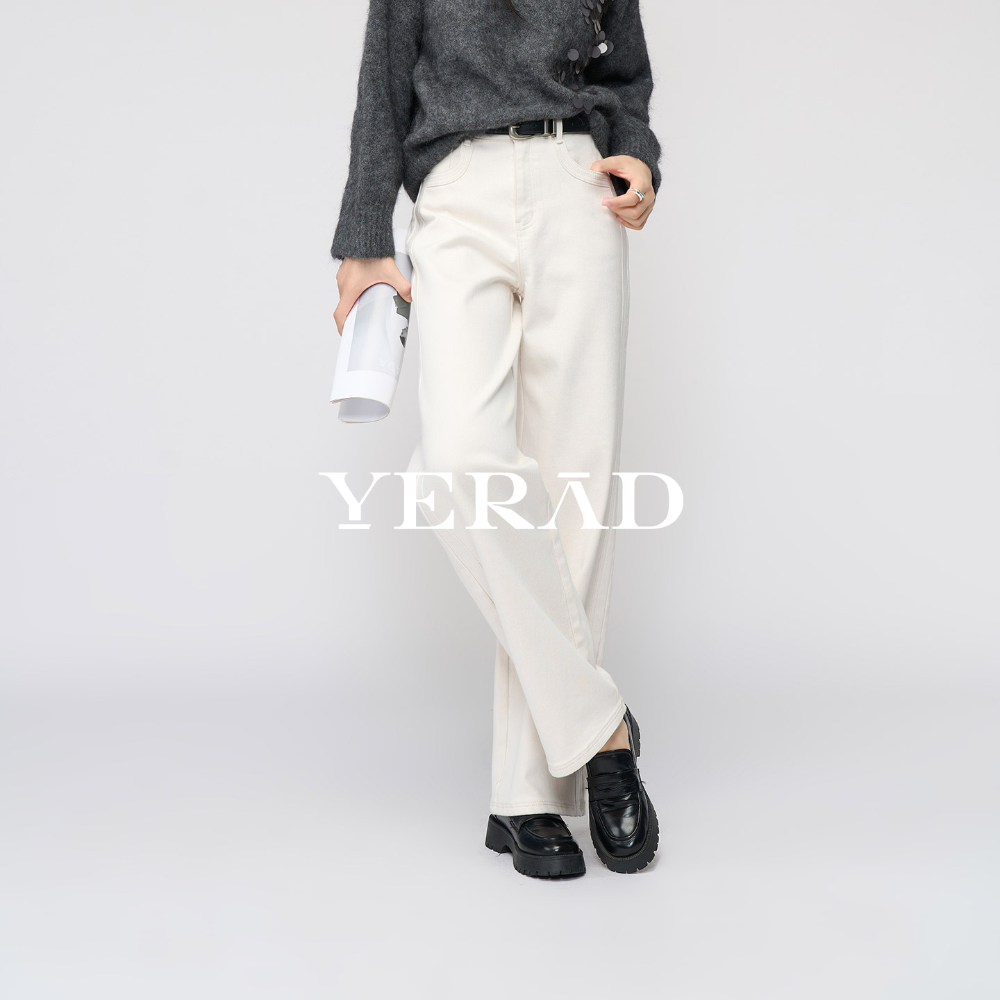 娅丽达雪绒宽松阔腿牛仔裤新冬