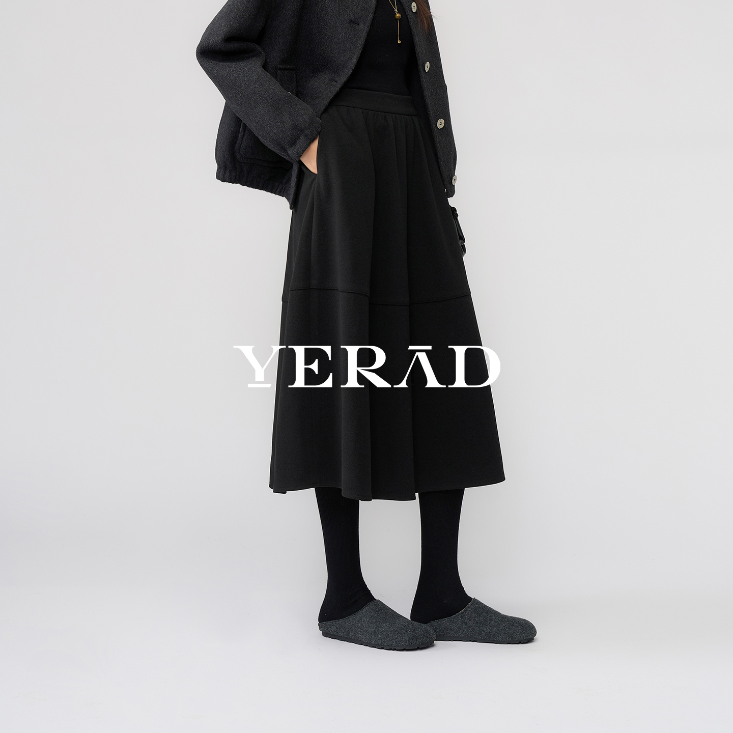 娅丽达赫本风花苞毛呢半身裙女