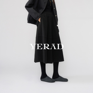 伞裙羊毛长裙 大码 娅丽达好看裙子黑色毛呢半身裙女花苞裙冬季 新款