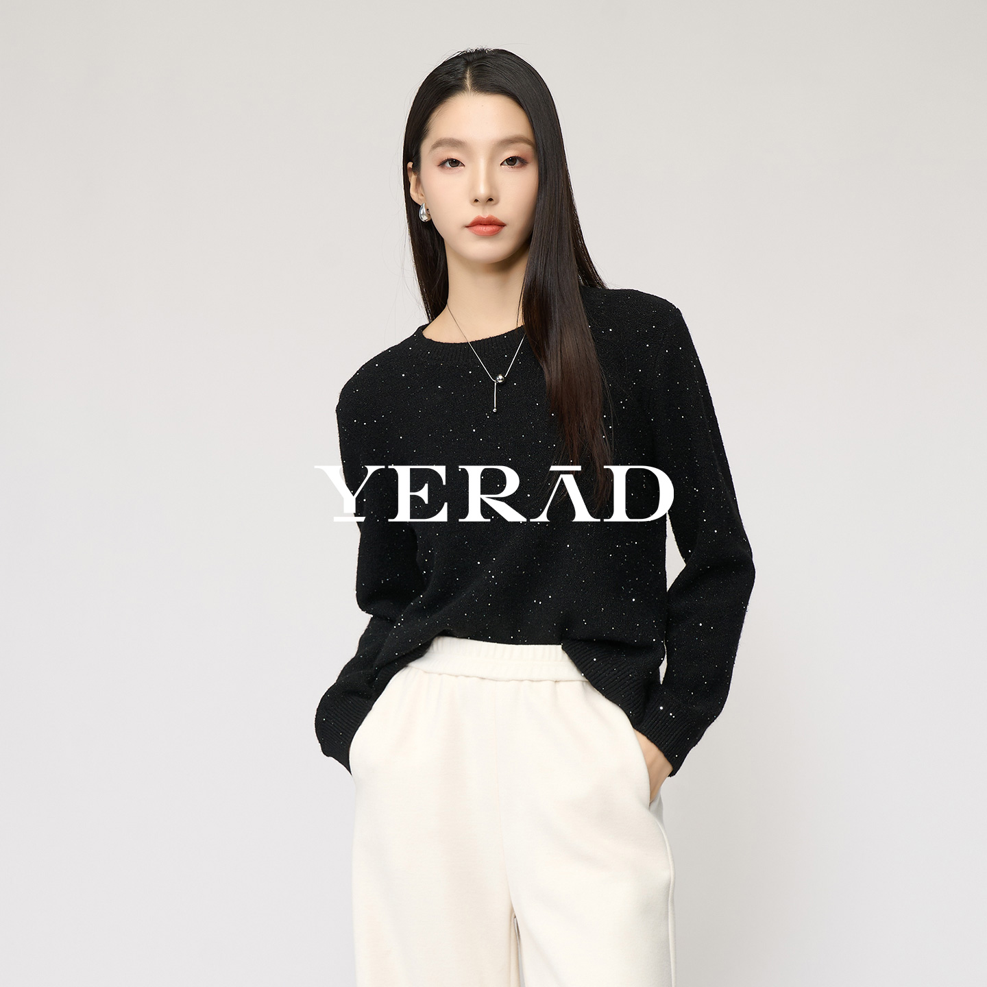 娅丽达宽松软糯亮丝羊毛针织衫女